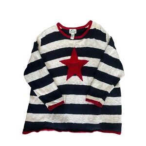 The Quacker Factory Americana Star Striped Knit Sweater Navy Red White 3X